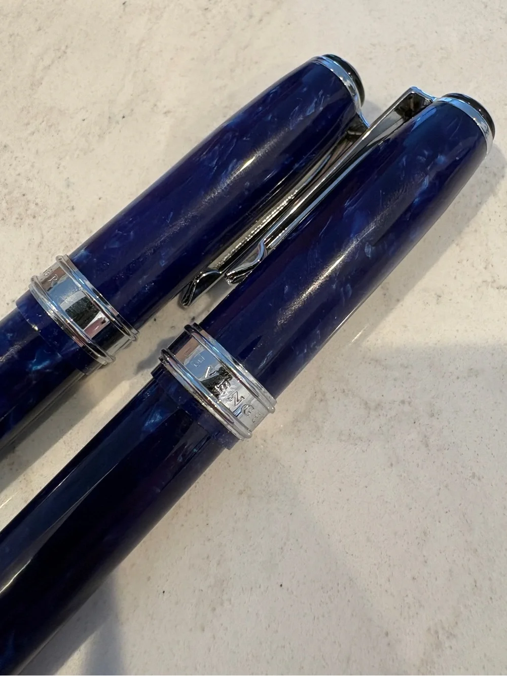 Elegant Blue Marble Fountain & Ballpoint Pen Set